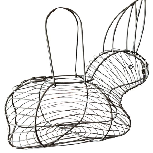 Vtg Wire Bunny Basket Moving Handles Egg Gathering Cottagecore Easter Decor - Picture 3 of 9